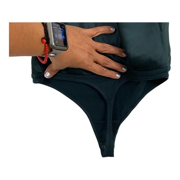 A&F NWT Satin Cowlneck T-Strap Back Bodysuit in Emerald Green SzMSZ - Picture 4 of 5